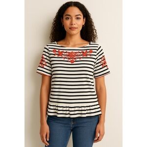 Broome Street x Kate Spade Embroidered Striped Flounce Top
